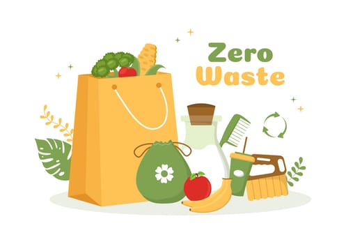 Zero Waste Template Hand Drawn Cartoon Flat Illustration with Durable and Reusable Items or Products to be Environmentally Friendly Design