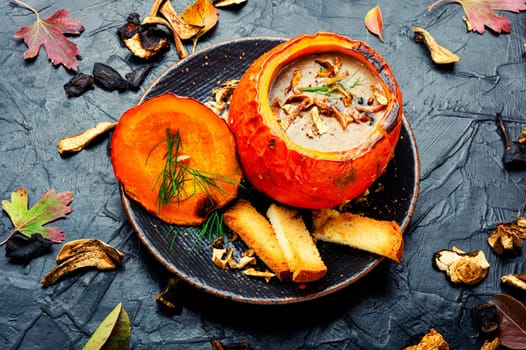 Homemade mushroom cream soup.Traditional lenten autumn soup