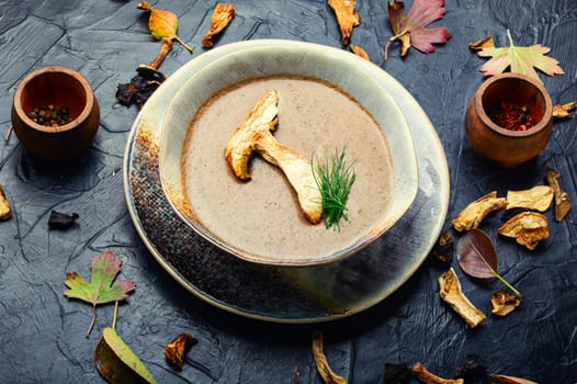 Homemade mushroom cream soup.Traditional lenten autumn soup