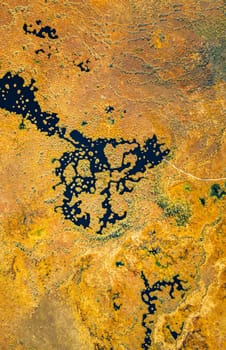 Miory District, Vitebsk Region, Belarus. The Yelnya Swamp. Upland And Transitional Bogs With Numerous Lakes. Elevated Aerial View Of Yelnya Nature Reserve Landscape. Famous Natural Landmark.