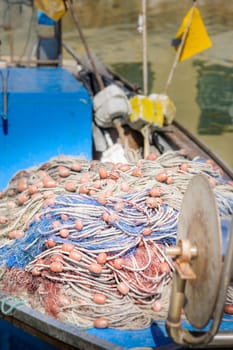 Fishing nets on the fishing boat in port