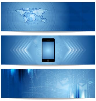 Blue abstract tech banners for web design. Vector template