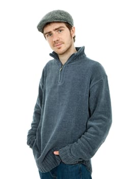young happy casual man portrait, isolated on white