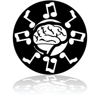 Concept illustration showing a brain surrounded by musical notes