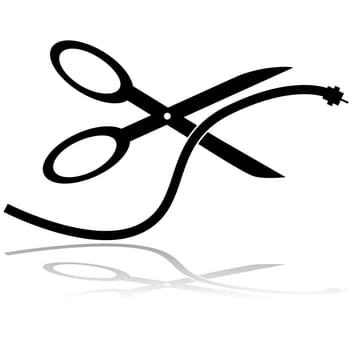Concept illustration showing a pair of scissors cutting a cable TV cord