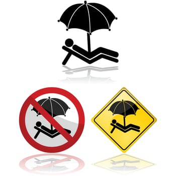 Icon set showing signs portraying a person relaxing under a parasol