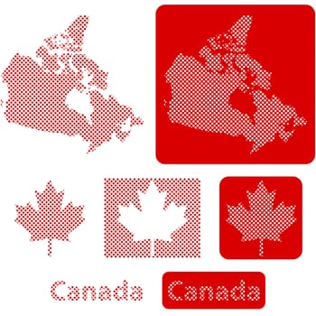 Concept illustration showing the map of Canada and the Canadian maple leaf made up of little circles