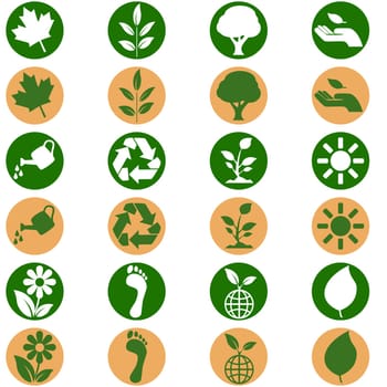 icon set showing environmental themed buttons in two different flat design color schemes.