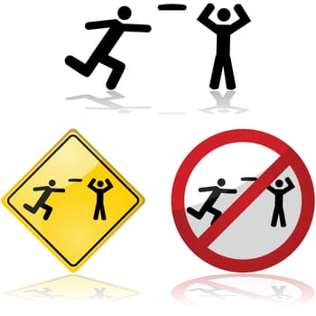 Icon set showing signs with people playing frisbee