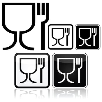 Icon set showing different design styles for the food safe symbol