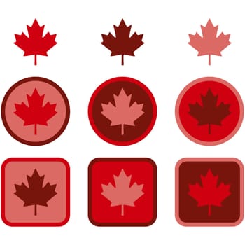 Icon set showing a maple leaf represented in flat design using different shades of red.