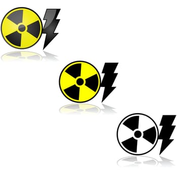 Icon set showing a radioactive sign beside a lightning bolt, representing nuclear energy