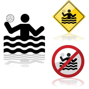 Icon set showing signs allowing or forbidding water polo practice