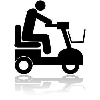 Icon illustration showing a person riding a motorized chair