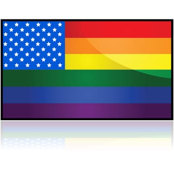 Concept illustration showing the flag of the United States mixed with the LGBTQ rainbow flag