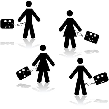 Concept illustration showing different people being tagged with different emotions