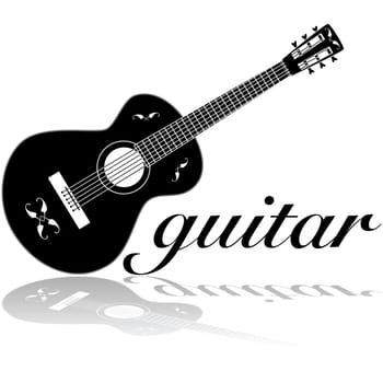 Icon illustration showing a classic guitar reflected on a white surface