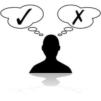 Concept illustration showing a person thinking about different options before making a decision