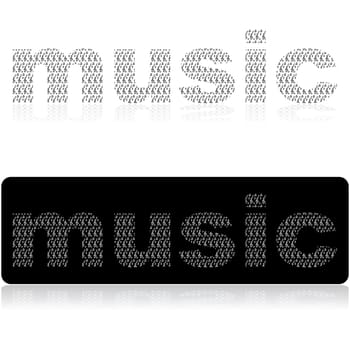 Concept illustration showing the word music made up of different musical notes and notations