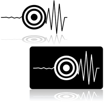Icon set showing a line measured by a seismograph with a target signaling the start of an earthquake