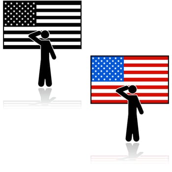 Concept illustration showing a person saluting in front of an American flag