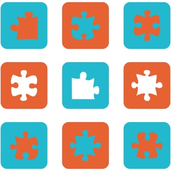 Icon set showing flat design buttons with puzzle pieces