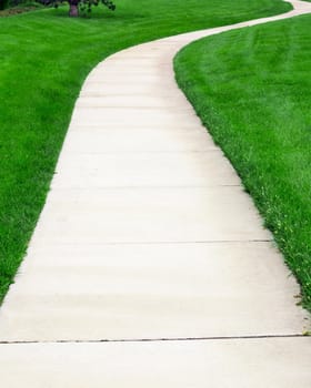 Pathway through green lawn