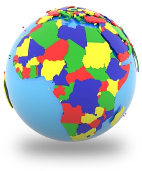 Political map of Africa with countries in four colours, isolated on white background.