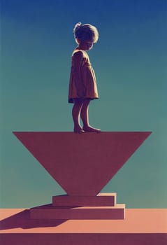 Illustration of a lonely girl in a dress, silhouette of a child