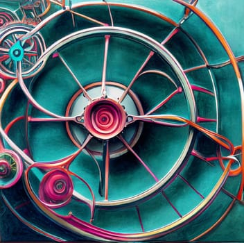 Illustration of colorful cogwheels, brainstorming and creative concept, gear wheels rotation in industrial mashine, business innovation and technology