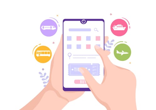 Ticket Travel Online Booking Service App on Smartphone Template Hand Drawn Cartoon Flat Illustration for Trip Planning