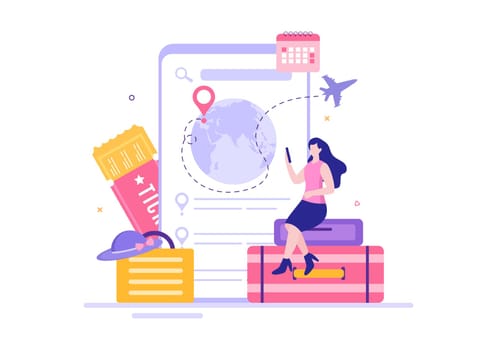 Ticket Travel Online Booking Service App on Smartphone Template Hand Drawn Cartoon Flat Illustration for Trip Planning