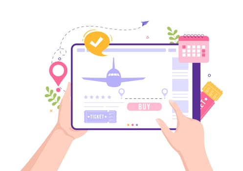 Ticket Travel Online Booking Service App on Smartphone Template Hand Drawn Cartoon Flat Illustration for Trip Planning