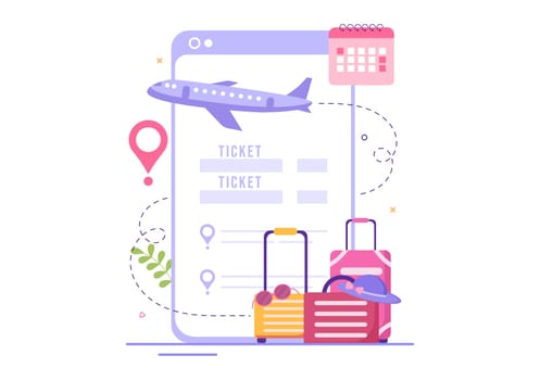 Ticket Travel Online Booking Service App on Smartphone Template Hand Drawn Cartoon Flat Illustration for Trip Planning