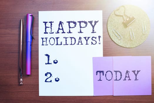 Writing displaying text Happy HolidaysMade a short journey by a group of people for pleasure, Business approach Made a short journey by a group of showing for pleasure