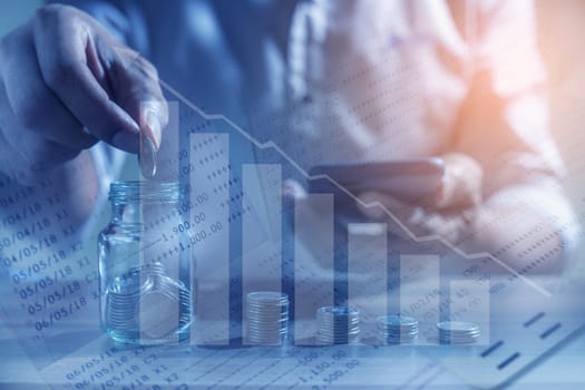 Duoble exposure, Investor online saving concept, Online Investment Savings, Internet Financial Transactions, Save Monney for Investors Using Internet to Trade Stocks or Trade Fund