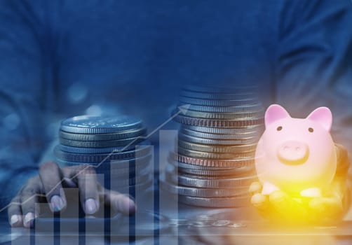 Duoble Exposure, Internet Banking Savings Concept, Online Investment Savings, Online Stock Investors, Internet Financial Transactions, Save Monney for Investors Using Internet to Trade Stocks or Trade Fund