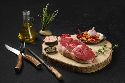 Raw fresh lamb center cut leg steak with spice