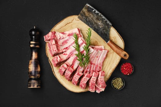 Top view of raw fresh lamb rib roast