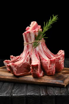Raw fresh lamb crown roast, closeup