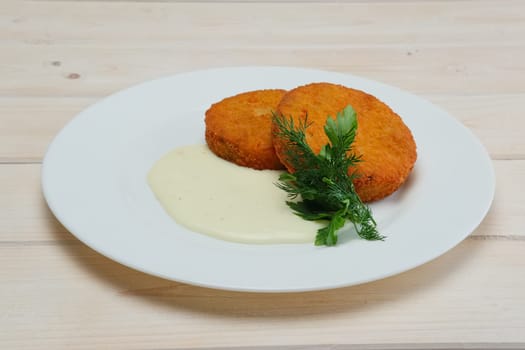 Vegetarian cutlet and sauce. Vegetarian food without meat. A healthy meal for slimness.