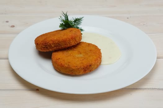 Vegetarian cutlet and sauce. Vegetarian food without meat. A healthy meal for slimness.