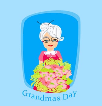 senior woman with a bunch of flowers