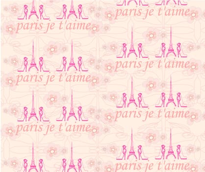 Paris seamless pattern with shoes and flowers