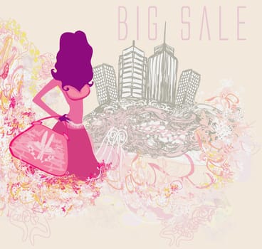 abstract fashion girl Shopping - illustration