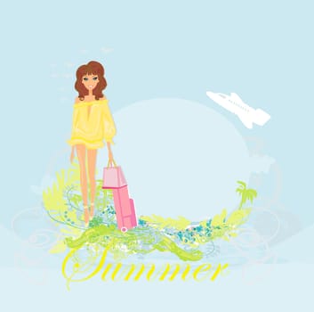 beauty travel girl with baggage