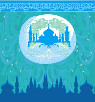artistic pattern background with moon and mosque