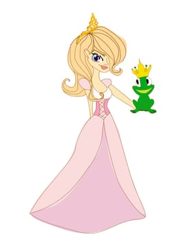 Beautiful young princess kissing a big frog