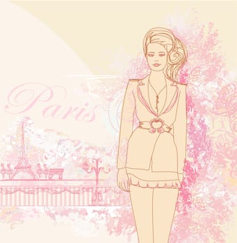 beautiful women Shopping in Paris - vector card