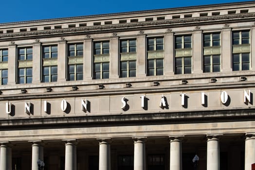 CHICAGO, ILLINOIS - October 13, 2018 : Union Station sign on October 13, 2018 in Chicago, Illinois